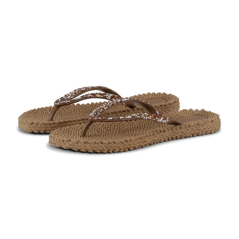 ILSE JACOBSEN FLIP FLOPS WITH RHINESTONES-MOCCA AVAILABLE IN 6 SIZES